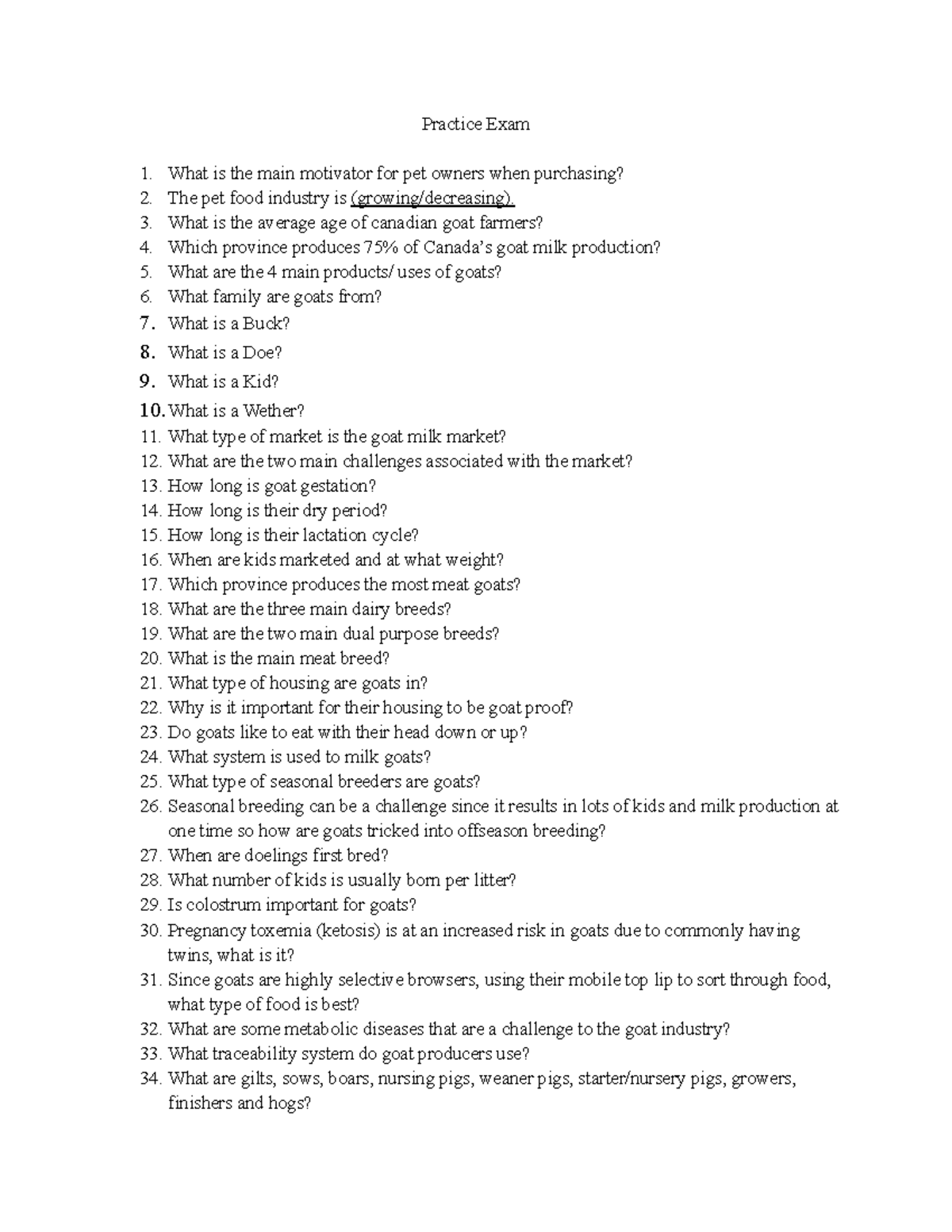 AGR 2350 Practice Exam - Self-Assessment Questions for Goat & Pig ...