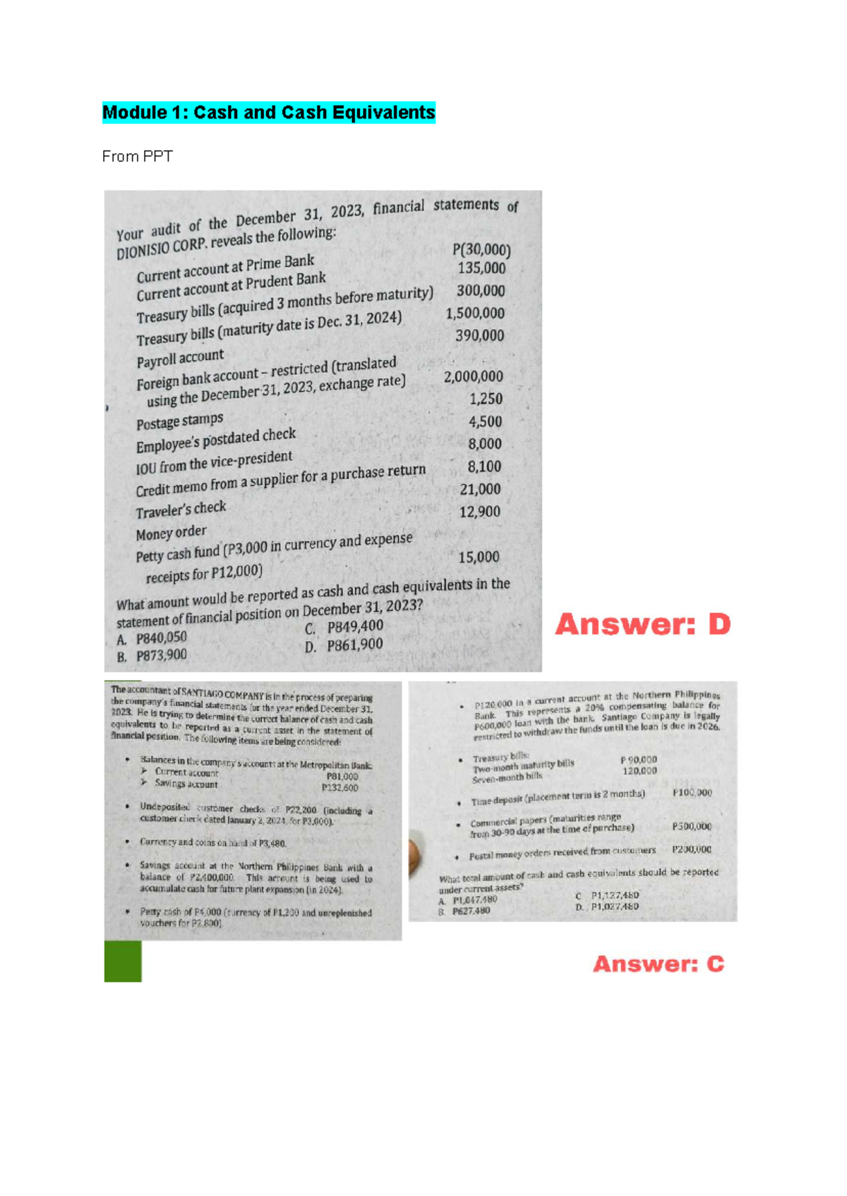 Module 1-4: Cash, Receivables, Inventories, PPE & Investments Quiz ...