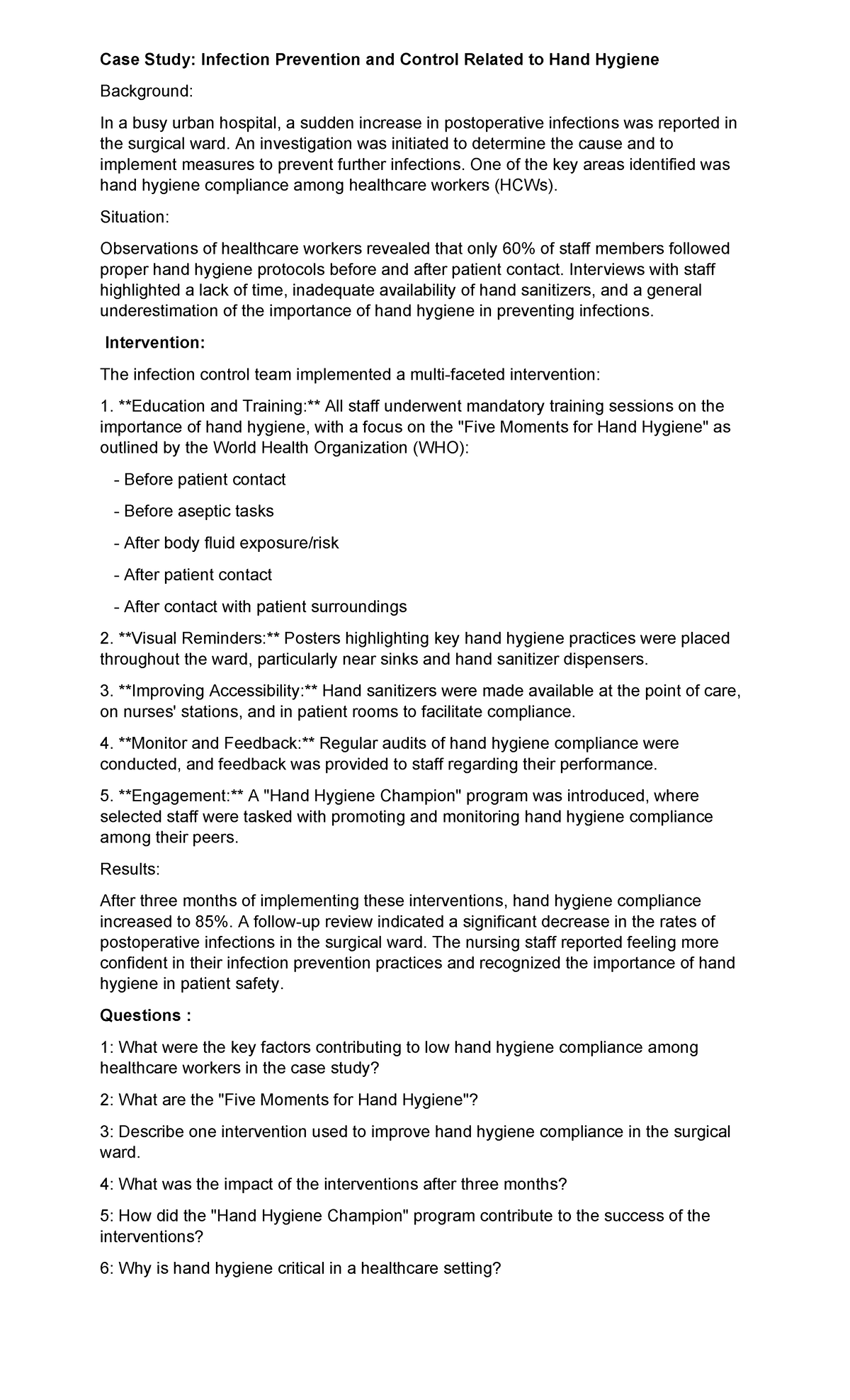 Funda RLE SAS 10 CASE Study - Case Study: Infection Prevention and ...