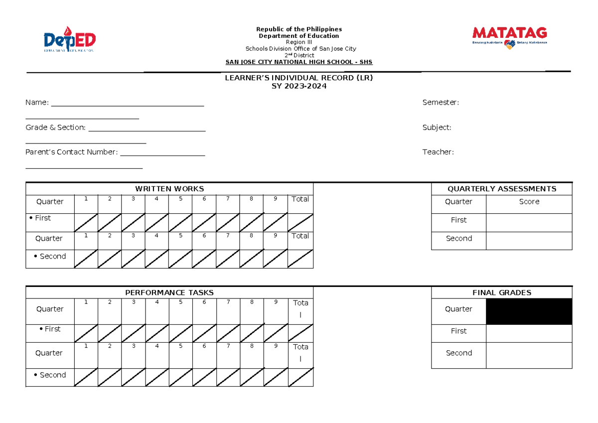 Learners Individual Record LR - Republic of the Philippines Department ...