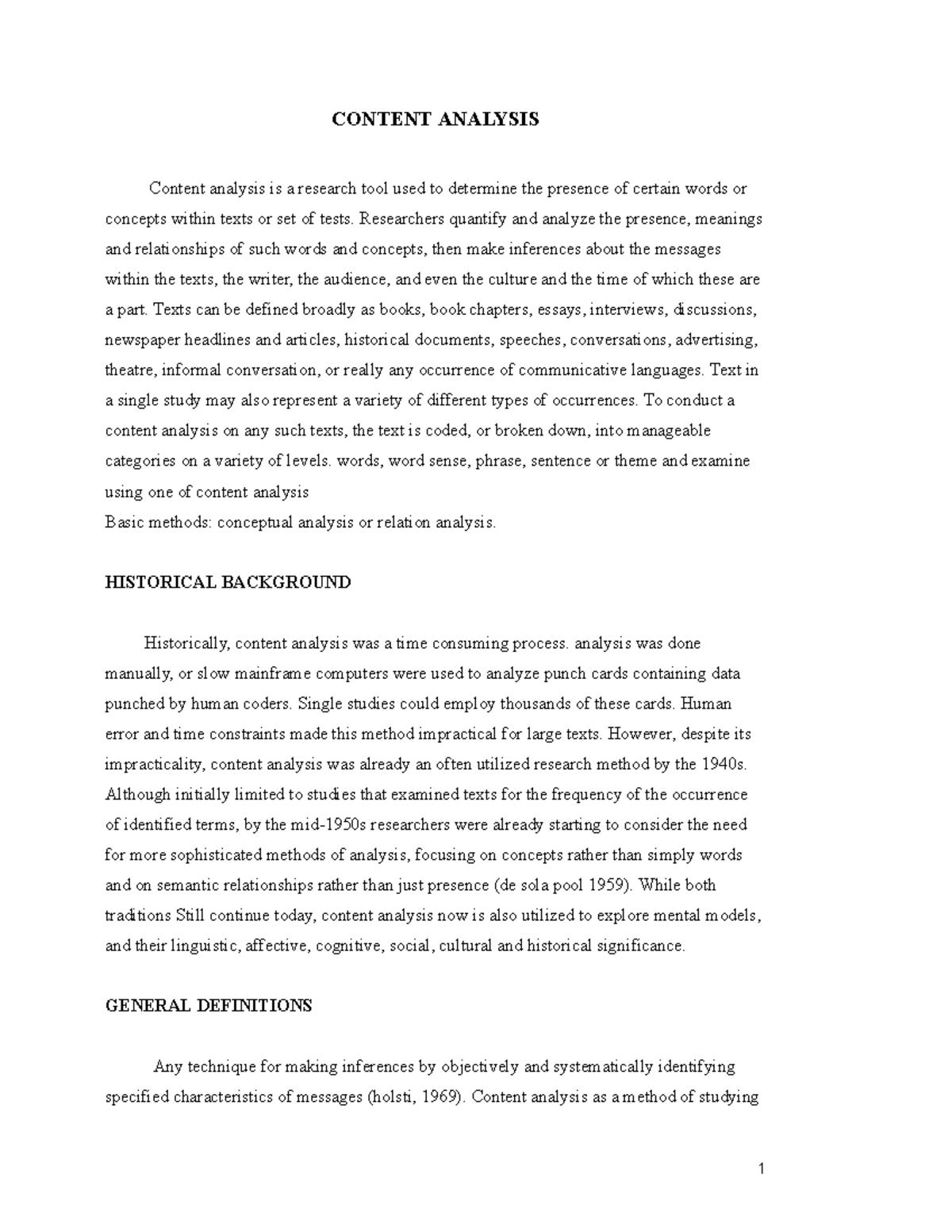 Content Analysis Overview: Key Concepts and Methodologies - Studocu