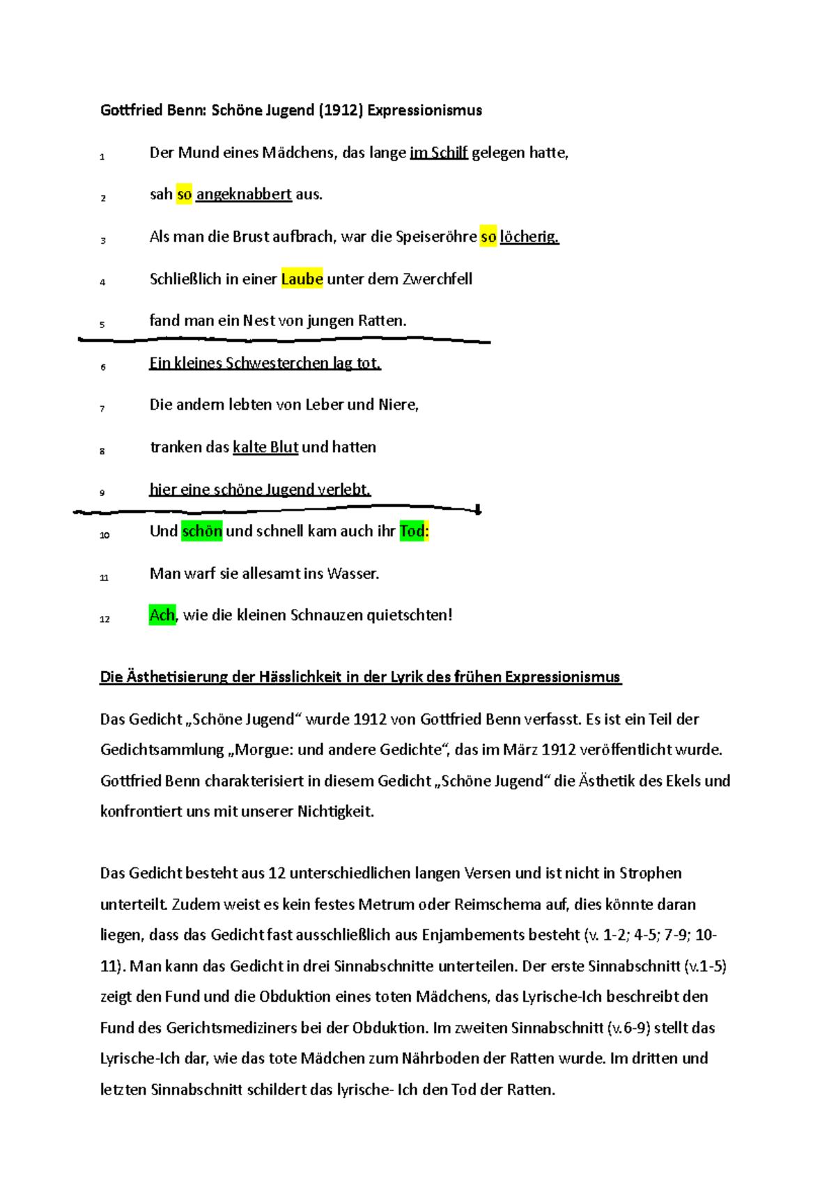Schöne Jugend Gottfried Benn Gedicht-Interpretation: Gottfried Benn: Schöne Jugend (1912