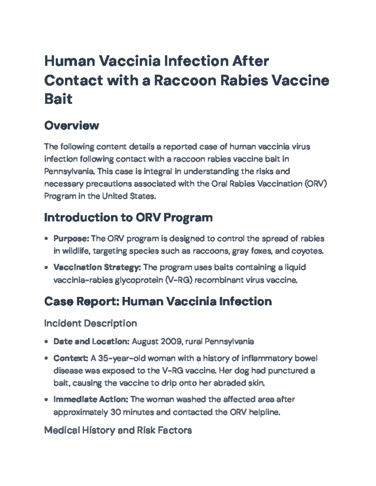 Human Vaccinia Infection Case Report: Raccoon Rabies Vaccine Bait ...