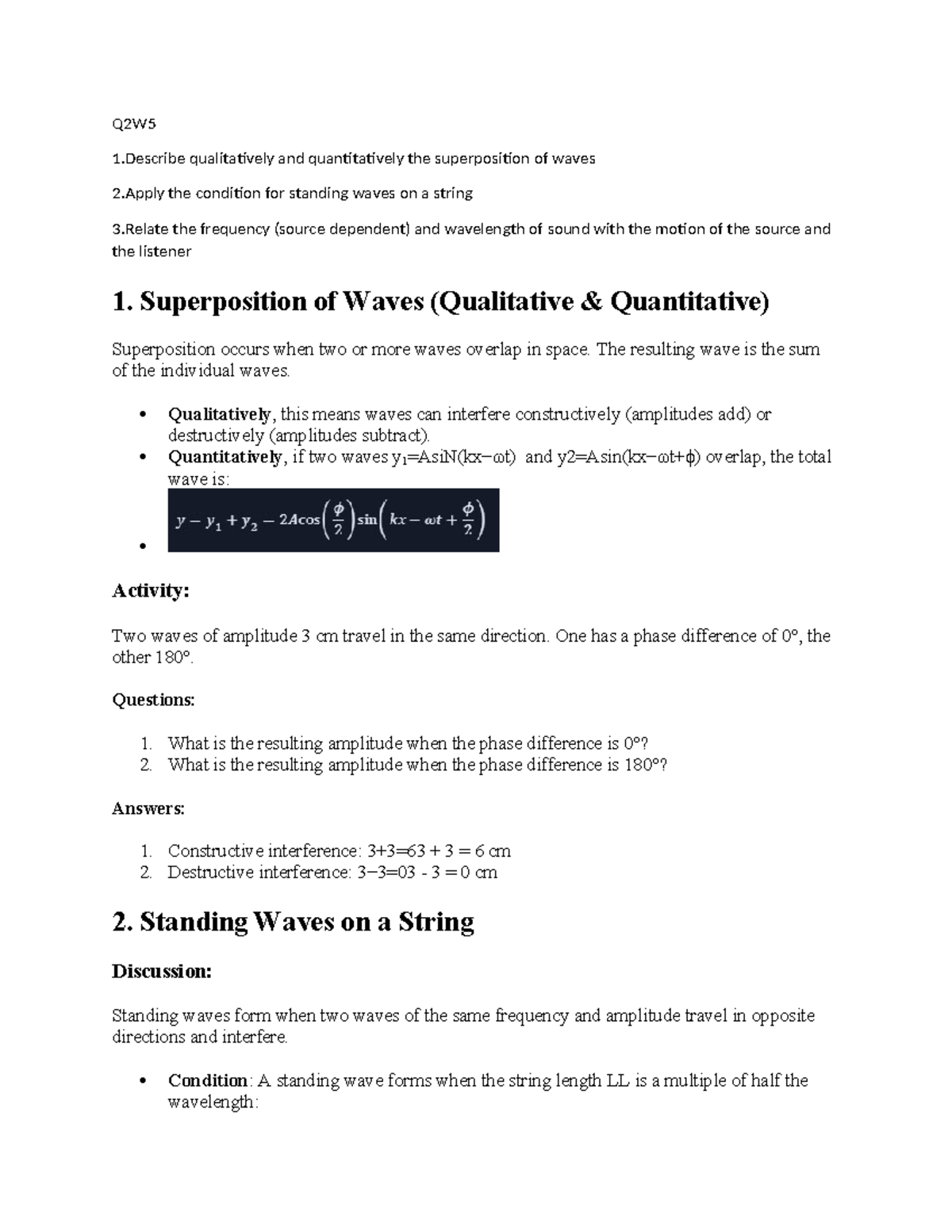 Q2W5 - Superposition of Waves, Standing Waves, and Doppler Effect - Studocu