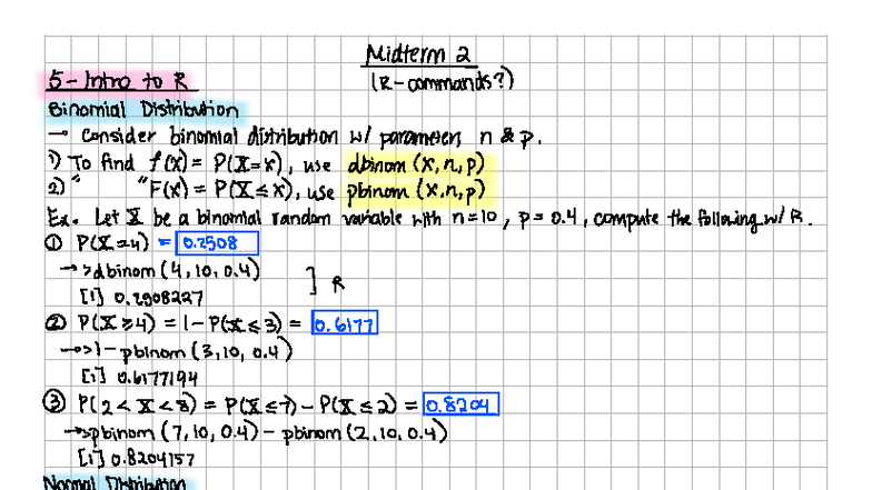 MAT 2379 Midterm 2 Summary: Binomial & Normal Distributions - Studocu