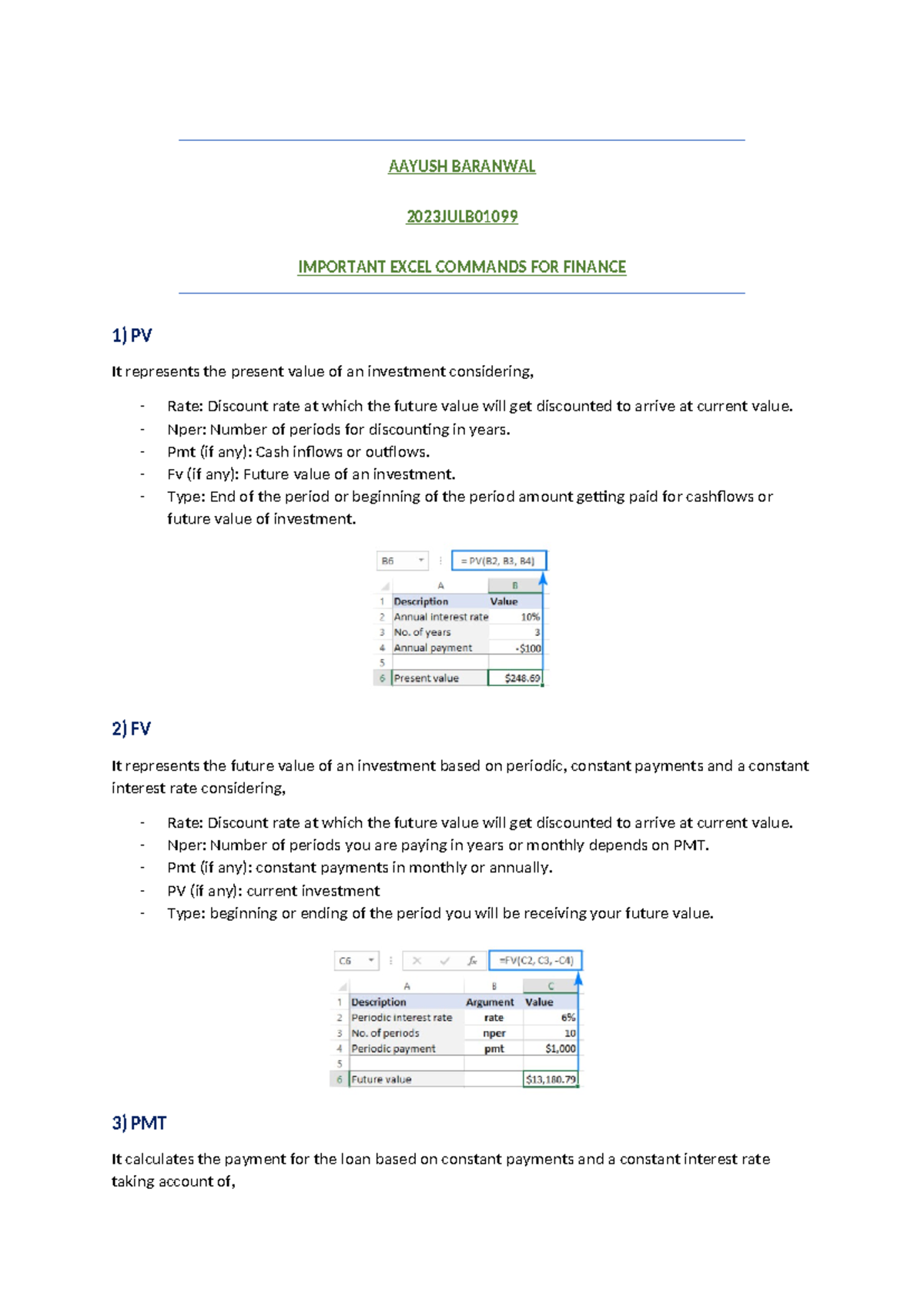 Docket 1099 - CONSISTS EXCEL COMMANDS WITH DETAILS - AAYUSH BARANWAL ...