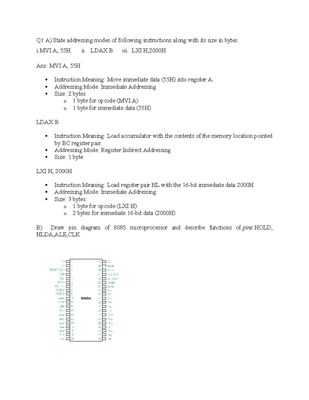 Q1 & Q2: Addressing Modes and 8085 Microprocessor Functions - Paper ...