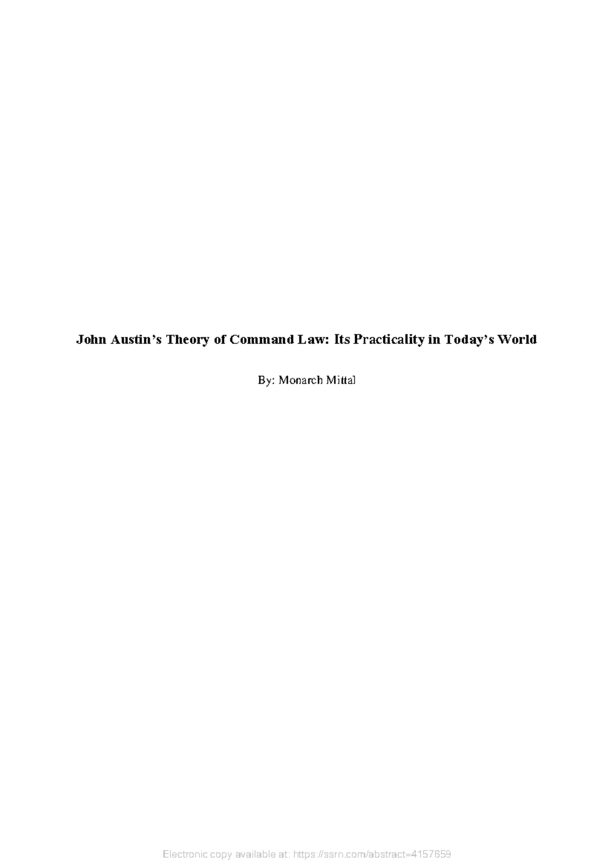 Austin's Command Law Theory: Practicality and Modern Legal Challenges ...
