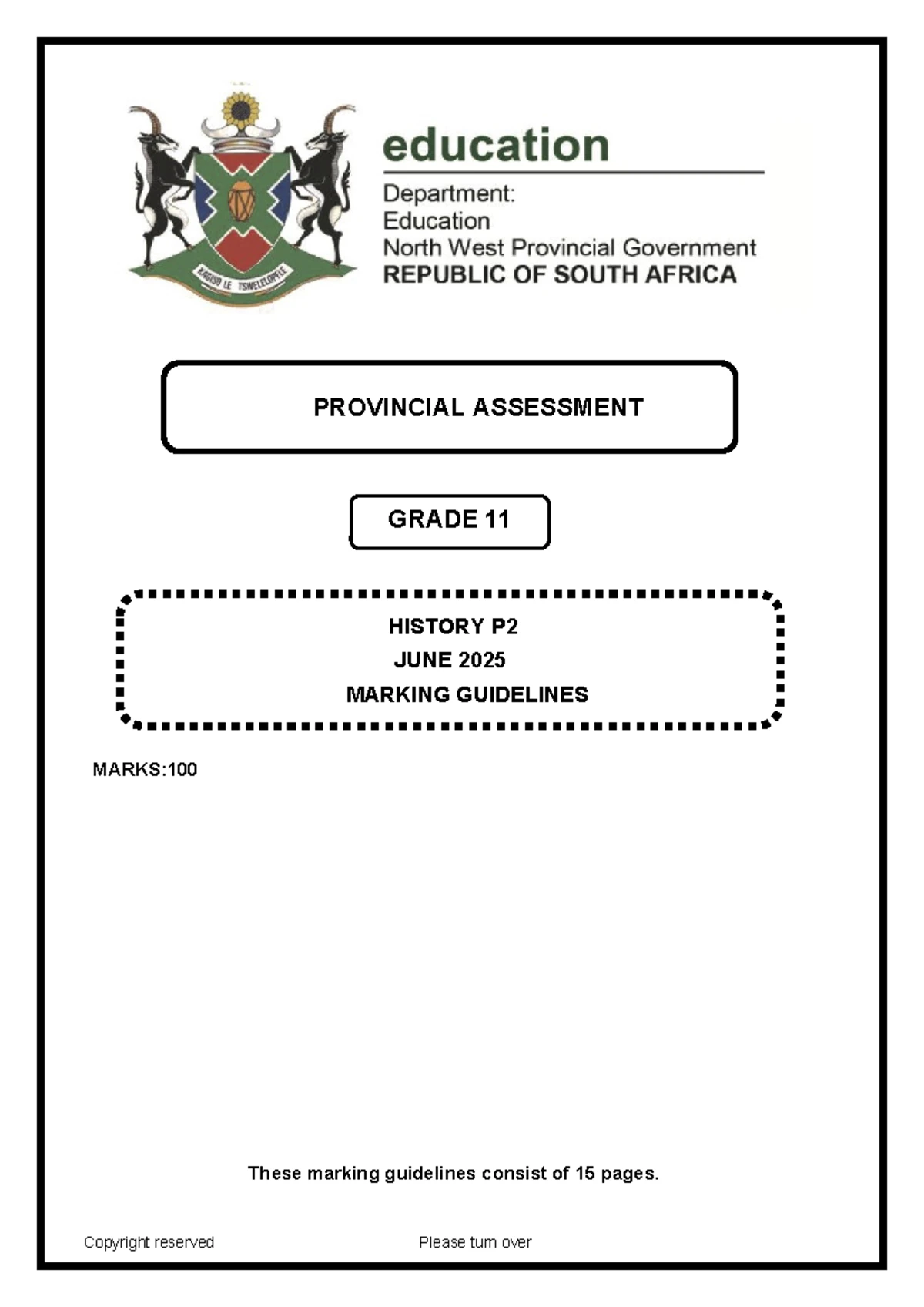 Grade 11 History P1 June 2025 Marking Guidelines - Studocu