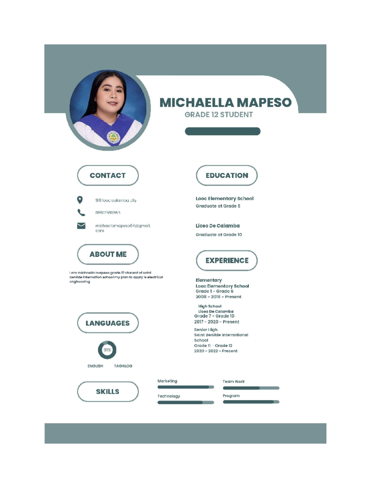 Resume.(work immersion) - Bachelor of Science in Information technology ...