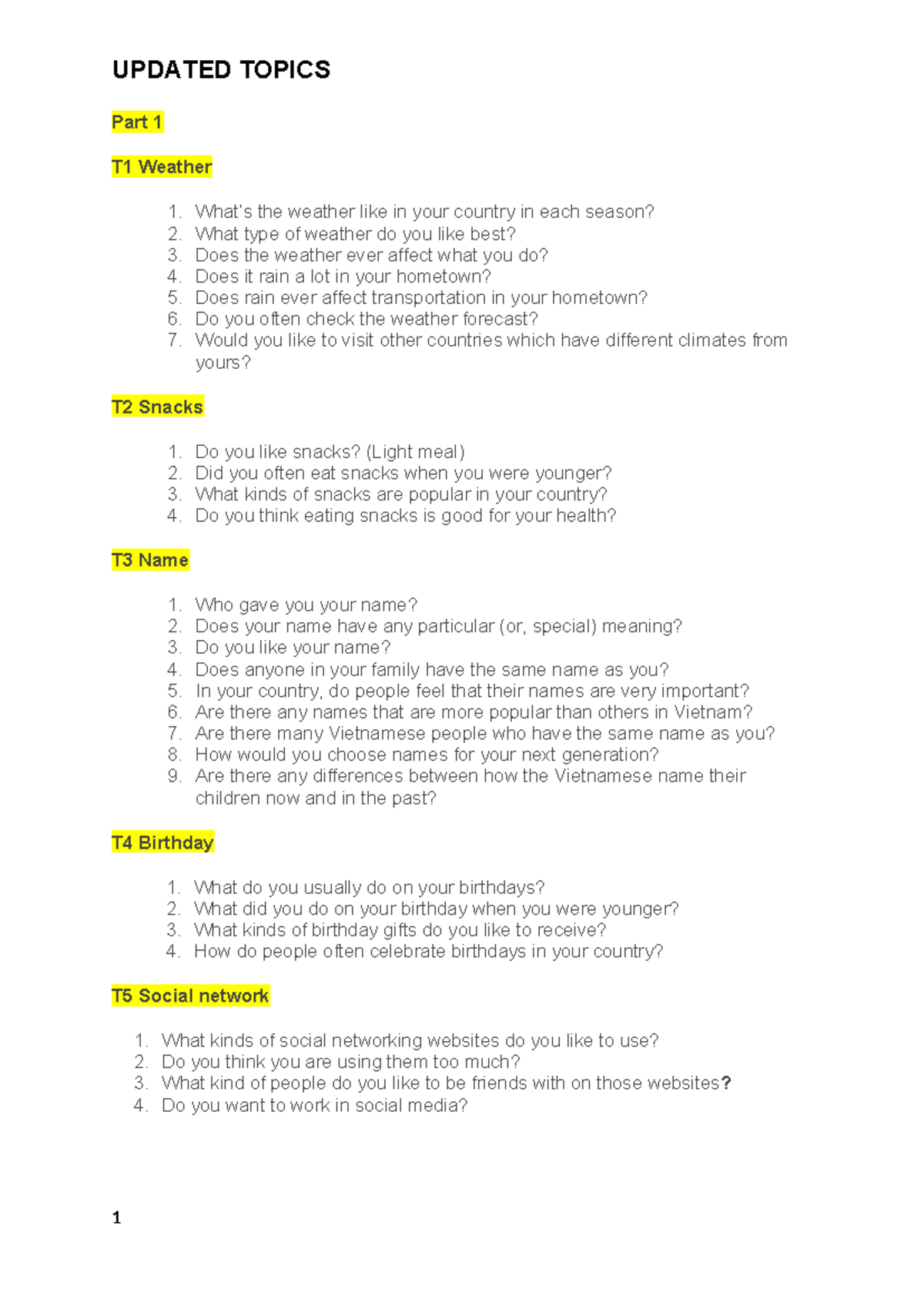 UPDATED TOPICS Part 1-12 Q3: Family, Friends, and Personal Experiences ...