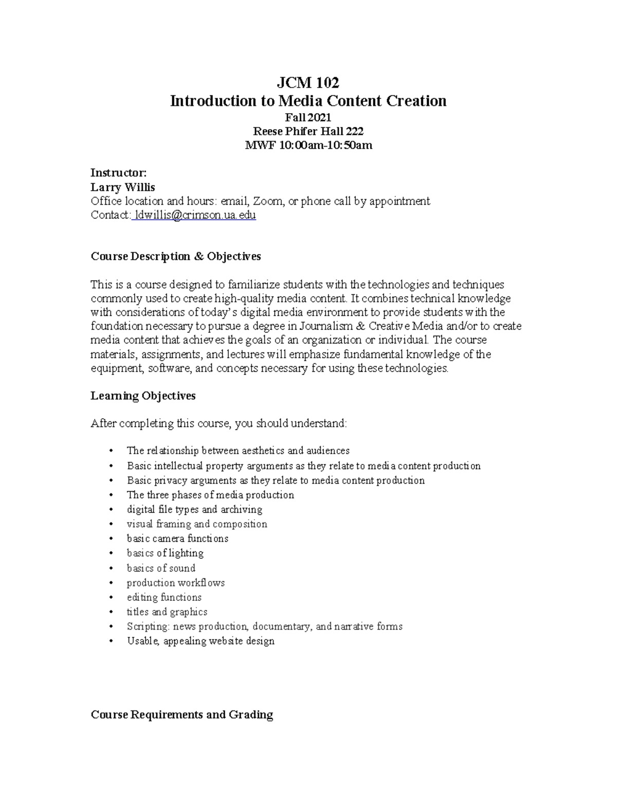 JCM 102 Intro to Media Content Creation Course Overview & Resources ...