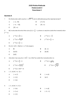 Methods SAC1: Functions & Graph Analysis - Q&A Booklet 2024 - Studocu