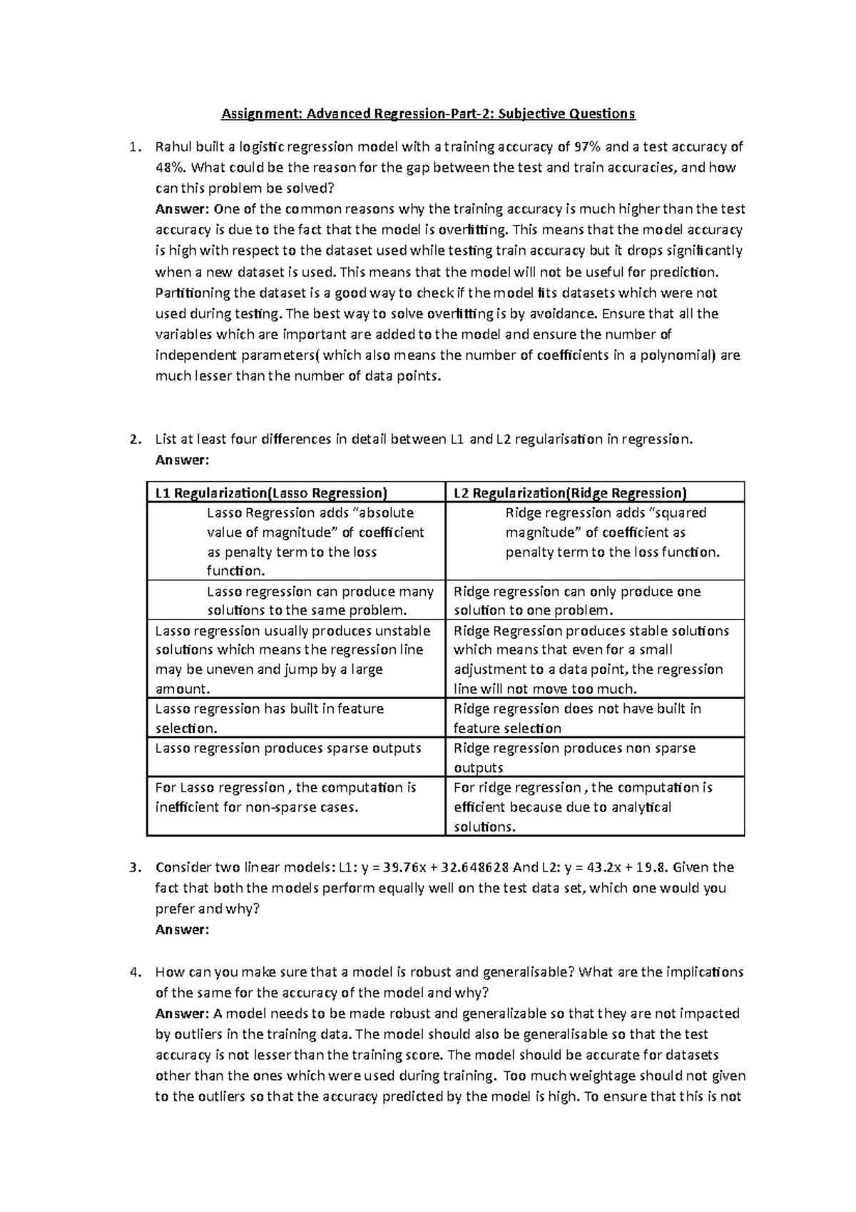 Subjective Questions - Advanced Regression - Assignment: Advanced ...