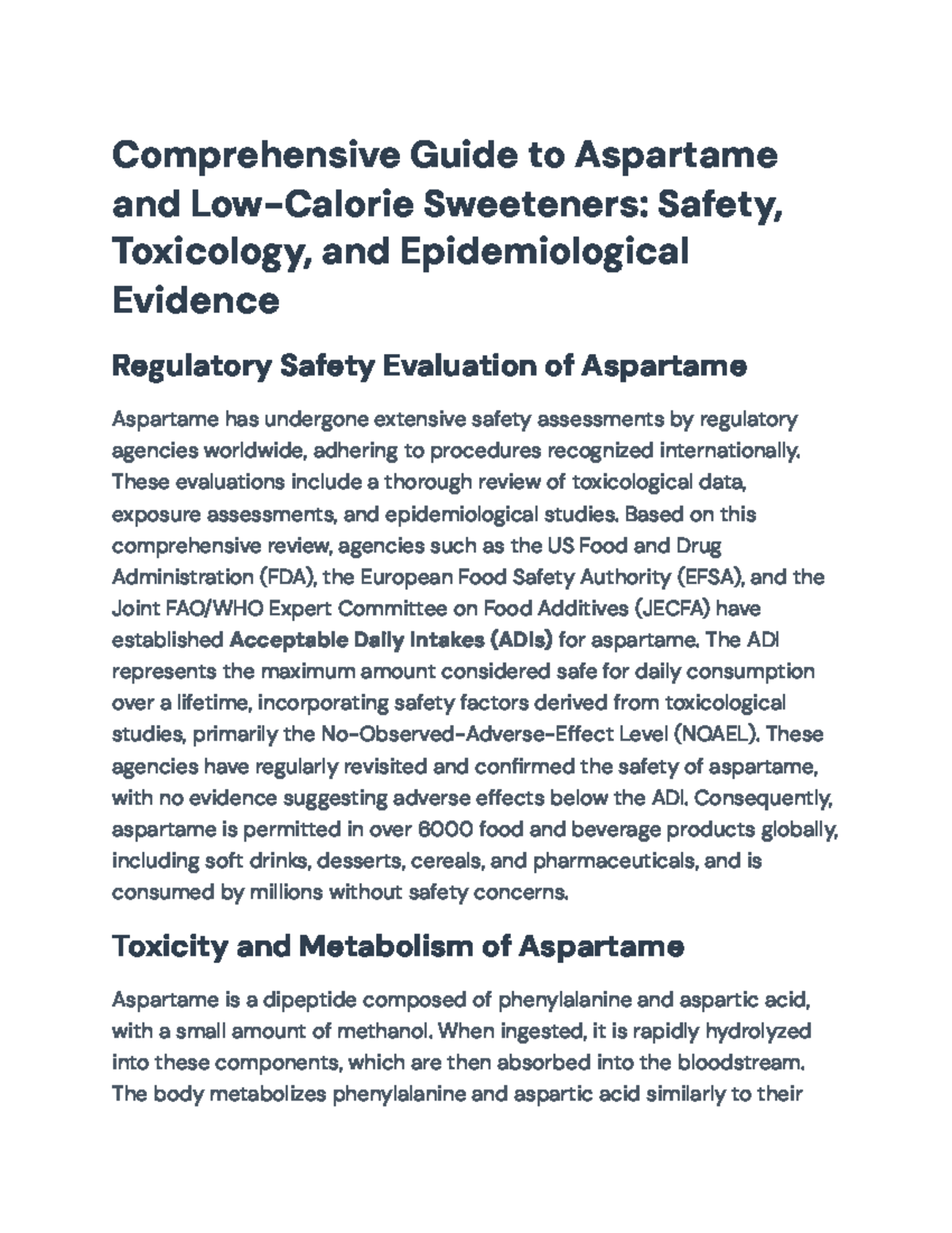 Comprehensive Review of Aspartame: Safety, Regulation, and Health ...