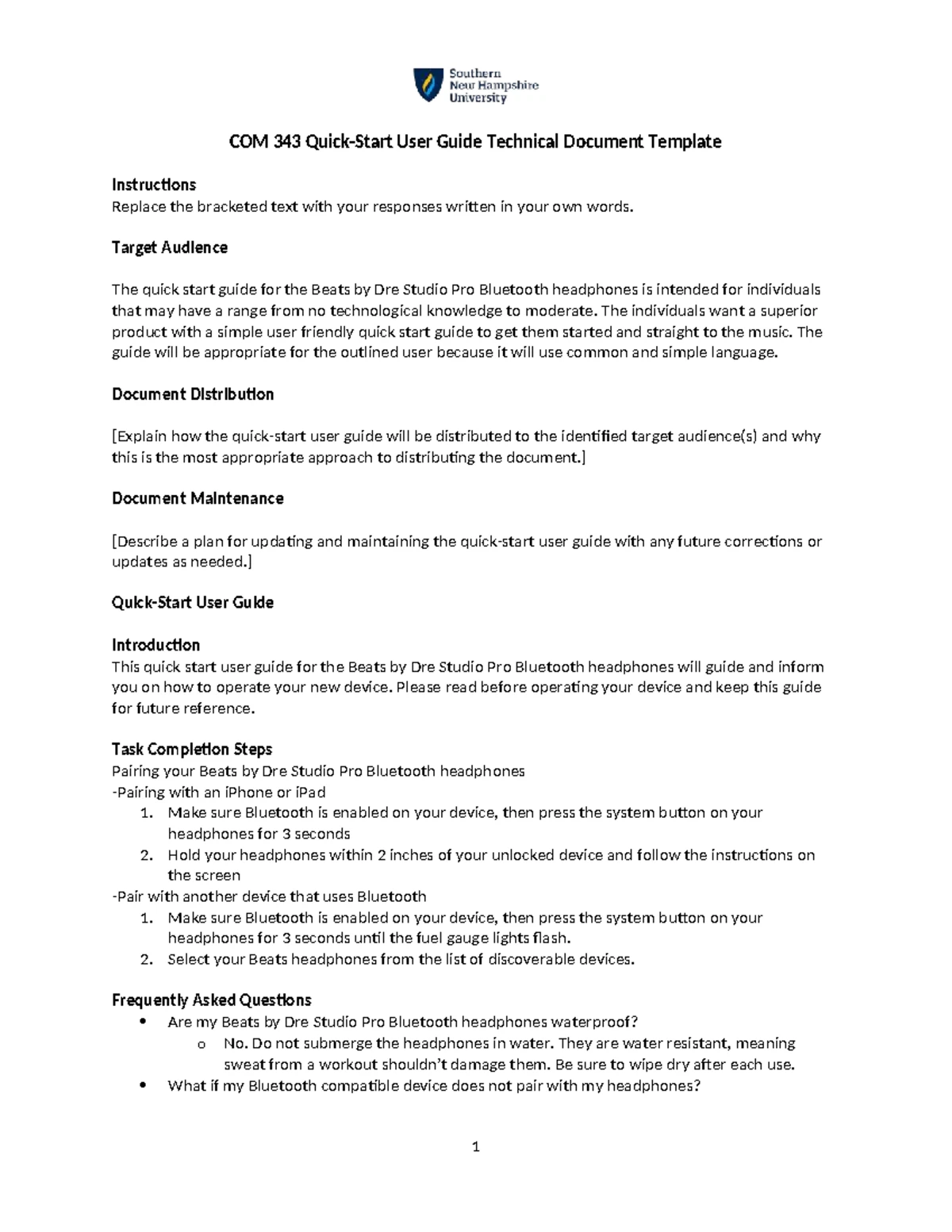 COM 343 Quick Start Guide for Beats by Dre Studio Headphones - Studocu