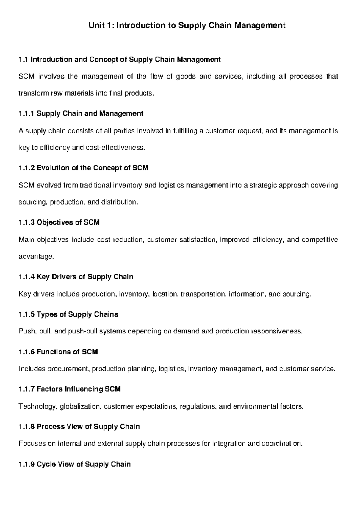 SCM 101: Unit 1 - Intro to Supply Chain Management Concepts and Drivers ...