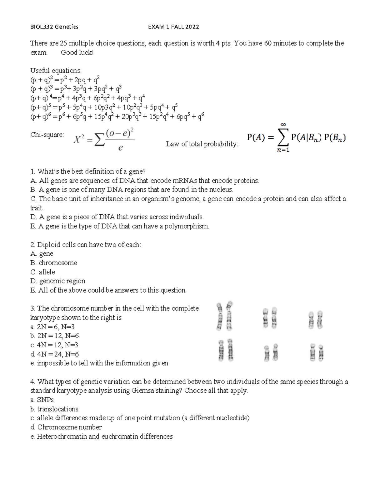 Exam 1 Study Guide: Genetics Concepts & Applications (Fall 2022) - Studocu