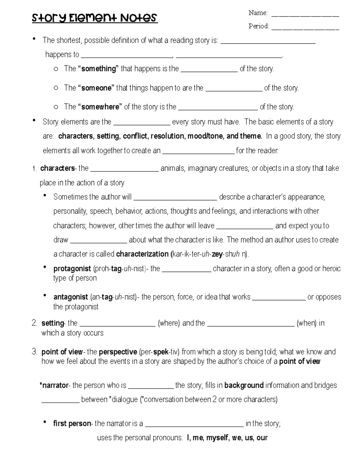 Story Elements Notes for Literature Studies (ENG 101) - Studocu