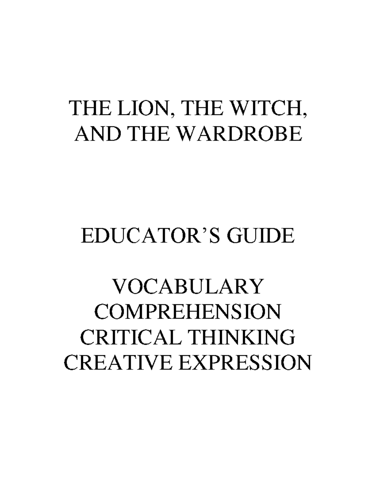 The Lion, the Witch, and the Wardrobe Study Guide: Vocabulary ...