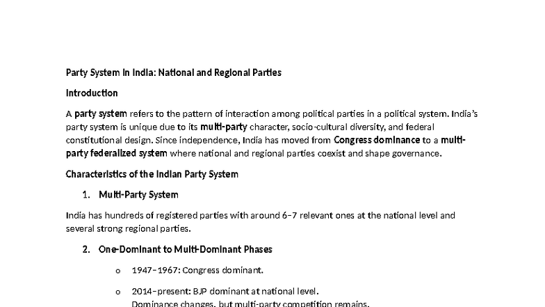 Political Notes for 5th Sem BA LLB: Unit 3 - Party System in India ...