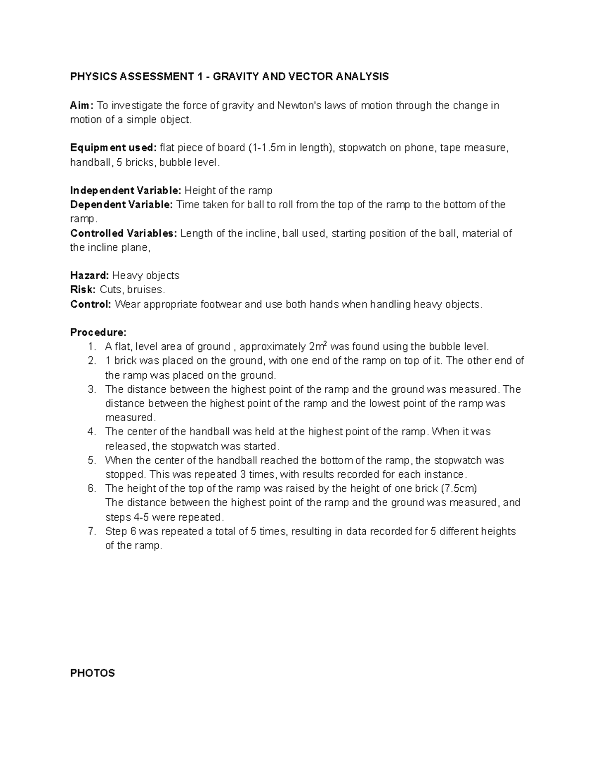 AT1 - Physics - Report - got 36/40 - PHYSICS ASSESSMENT 1 - GRAVITY AND ...