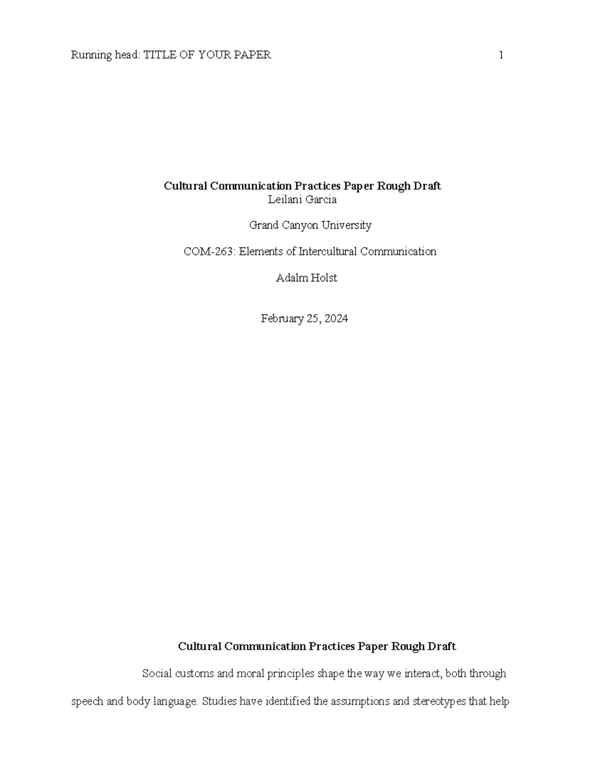 COM-263: Cultural Communication Practices Paper Draft - Studocu