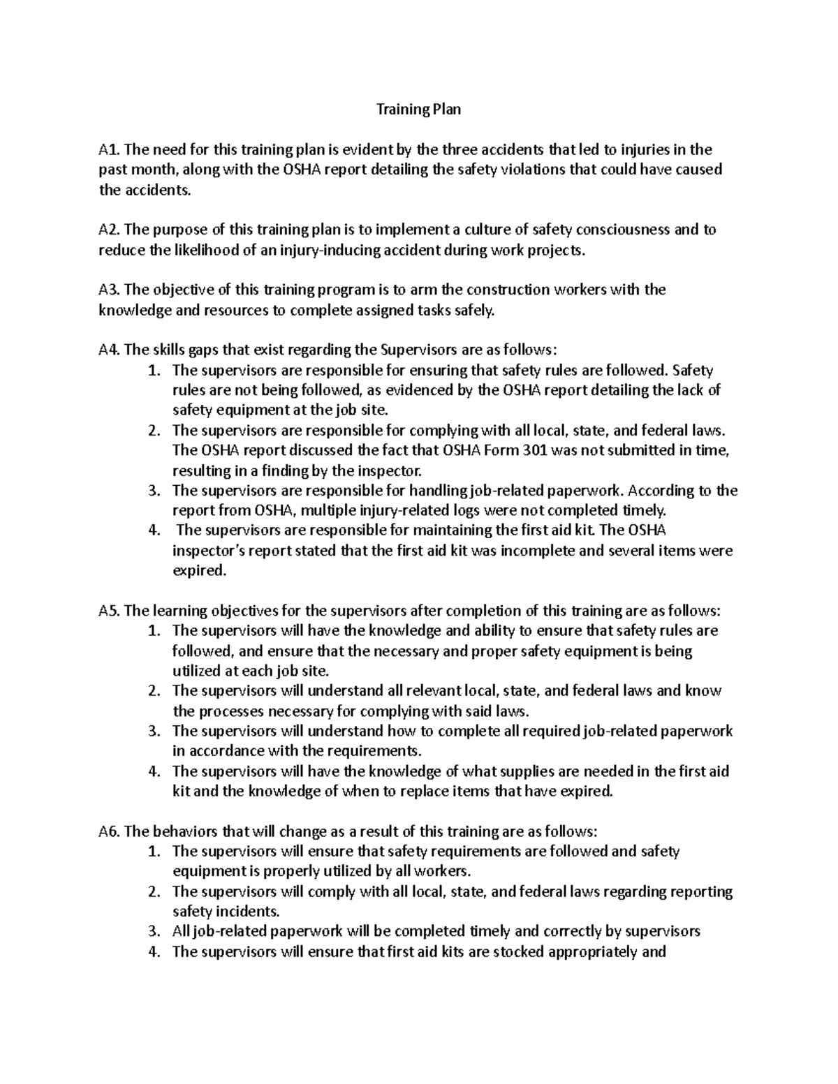 C235 Task 1 - C235 Task 1 - Training Plan A1. The need for this ...