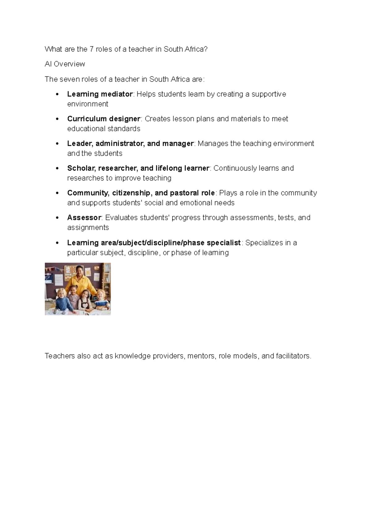 Duties of an Educator: 7 Key Roles of Teachers in South Africa - Studocu