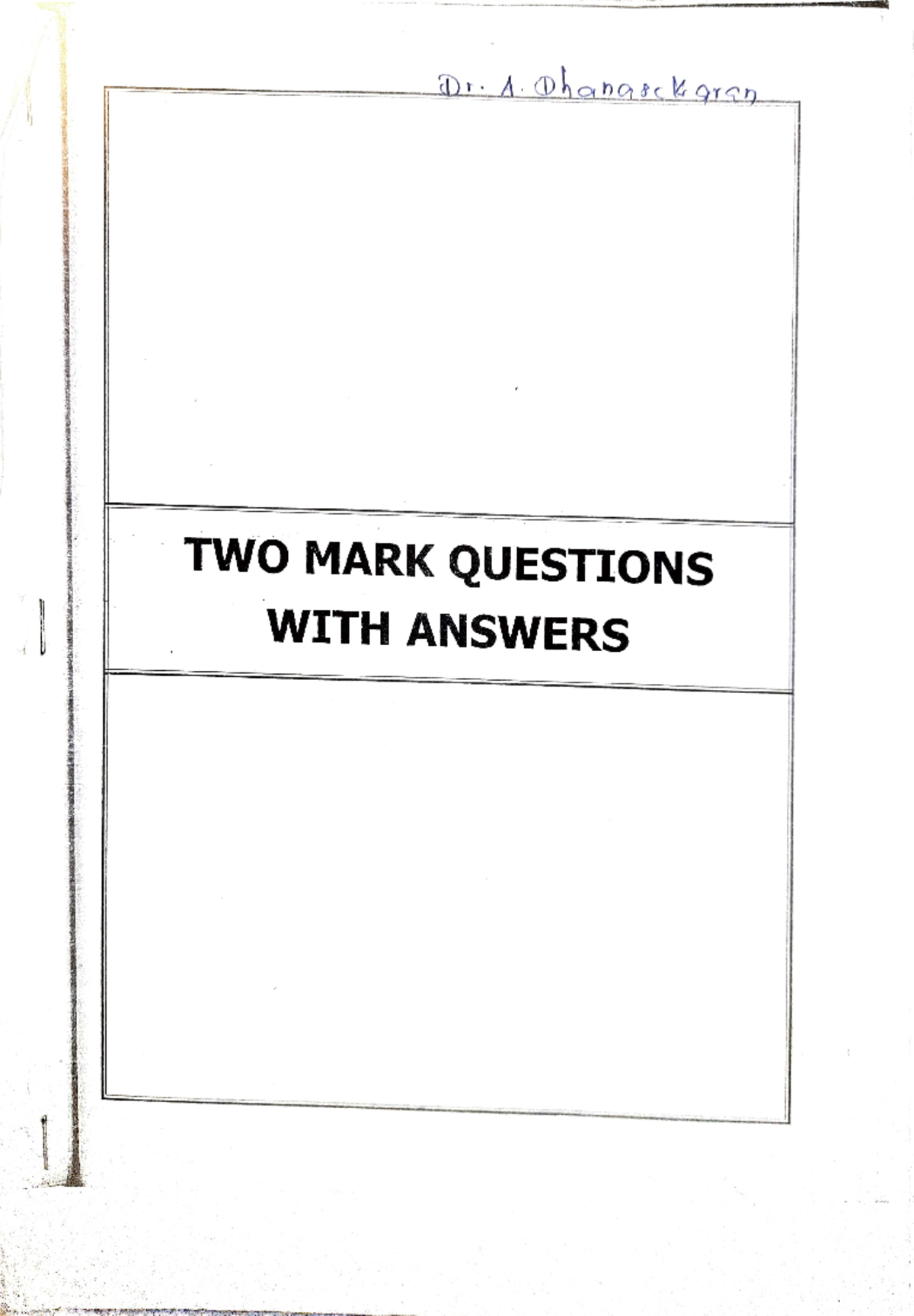 FMM 2-Marks Quiz Study Guide - Studocu