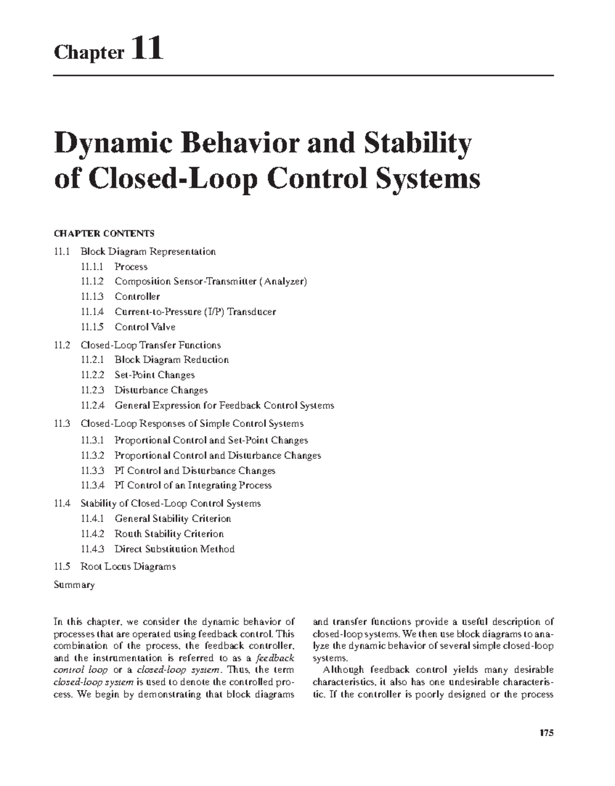 Chapter 11: Dynamic Behavior & Stability of Control Systems - Studocu