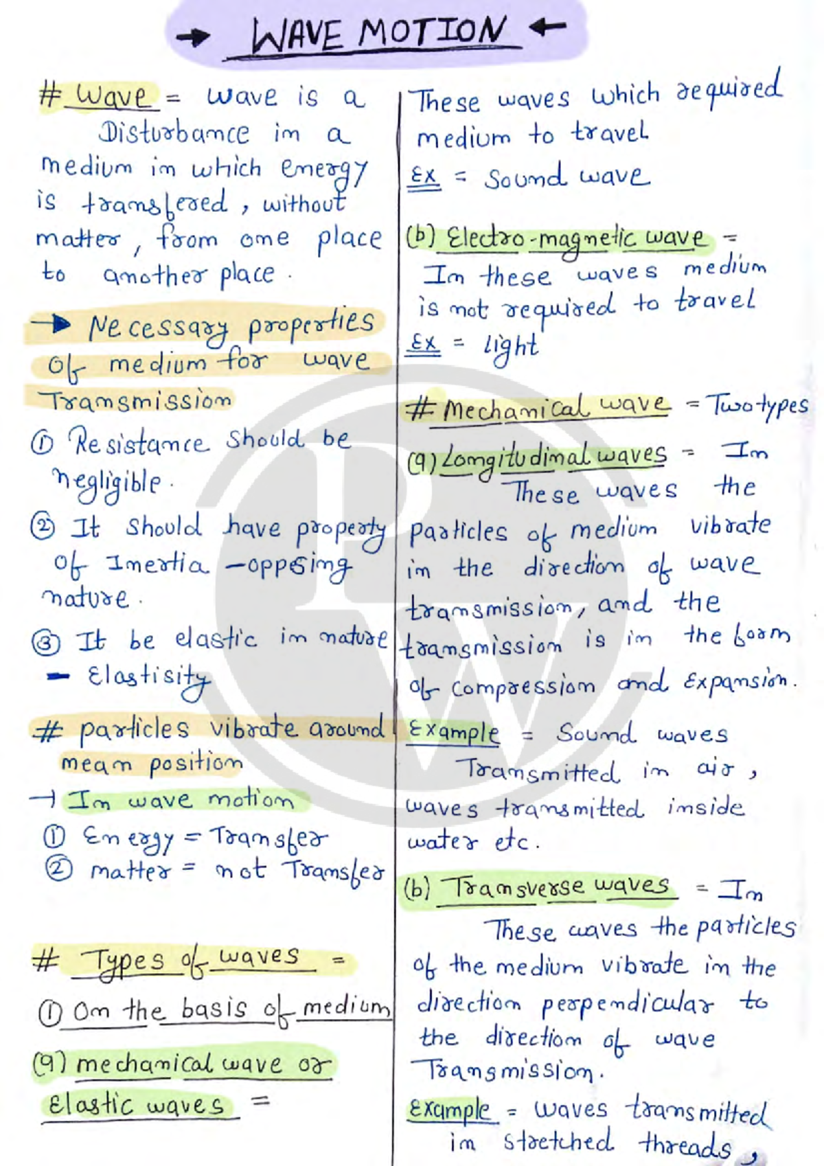 Wave Motion - Handwritten Notes (Physics 101) - Studocu