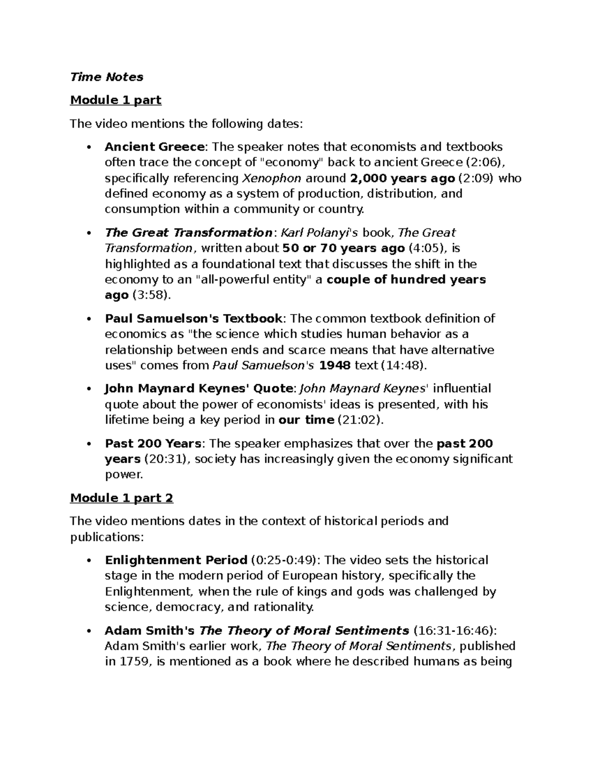 Time Period Notes for Economics Modules 1-4 - Studocu