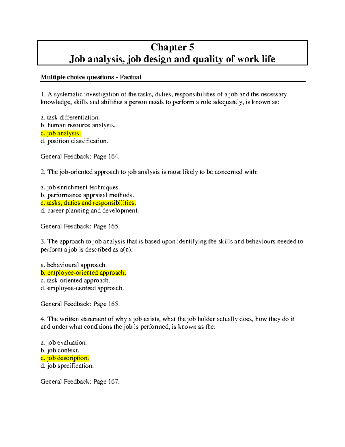 Chapter 5 - Job Analysis & Design: Quality of Work Life Insights - Studocu