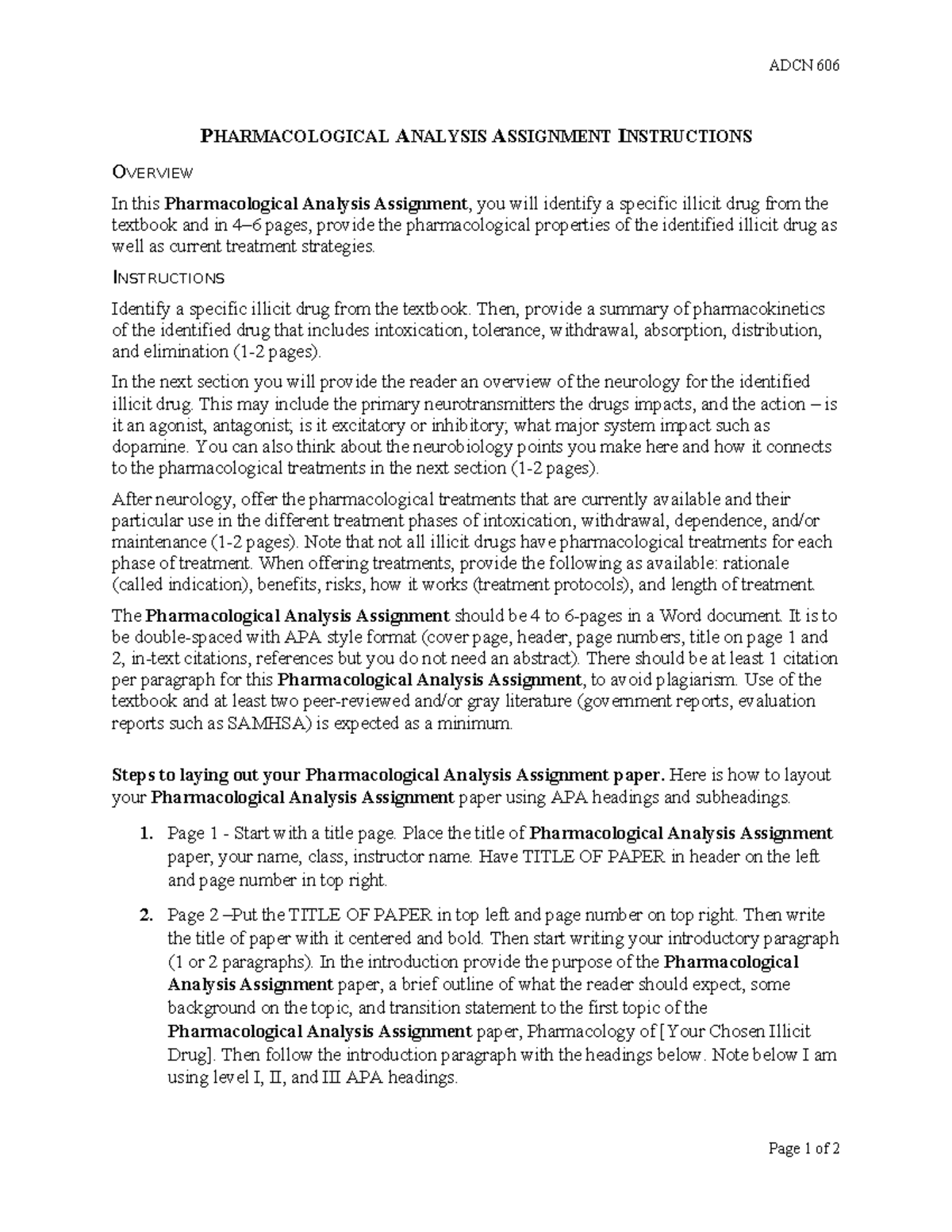 ADCN 606 Pharmacological Analysis Assignment Guidelines and Structure ...