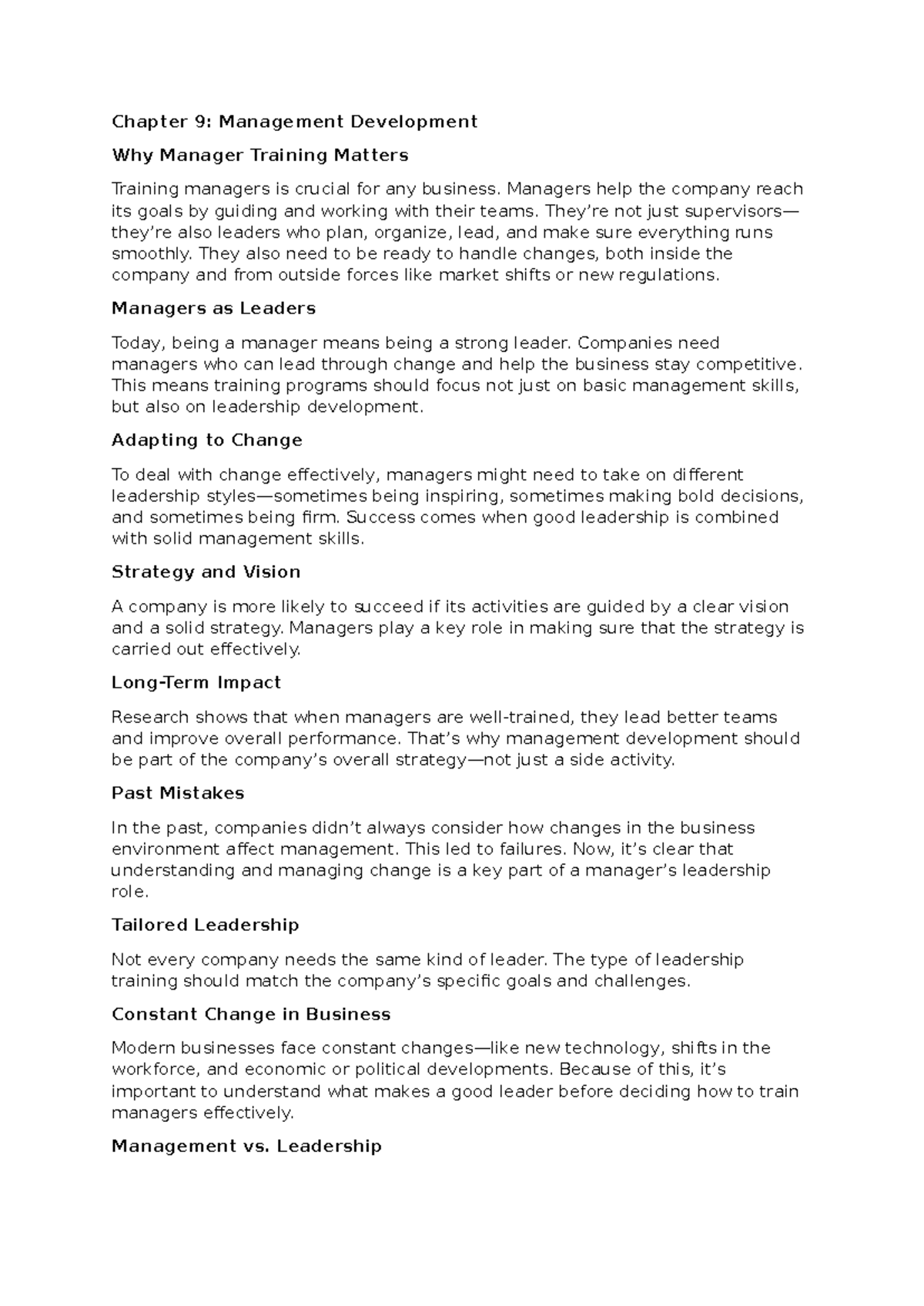 Management Development: Training Future Leaders (Course Code: MD 101 ...