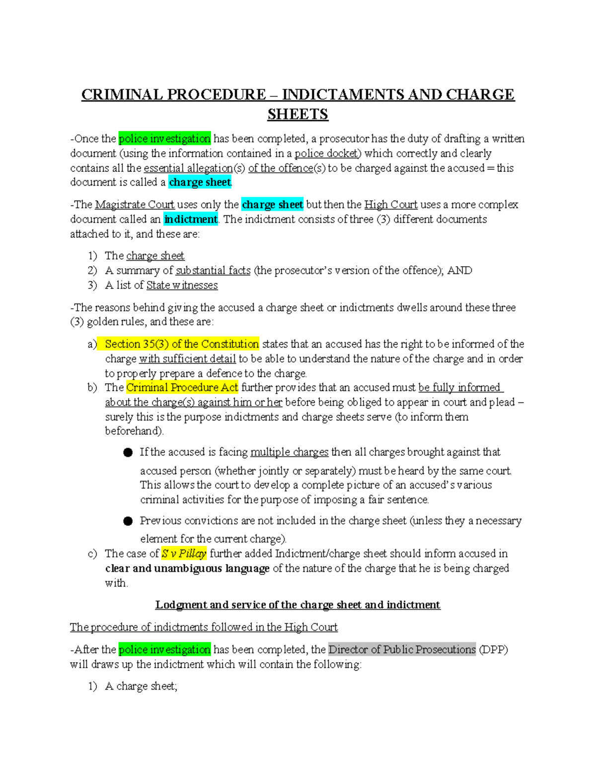 CRIMINAL P - Overview of Indictments & Charge Sheets in Procedure - Studocu