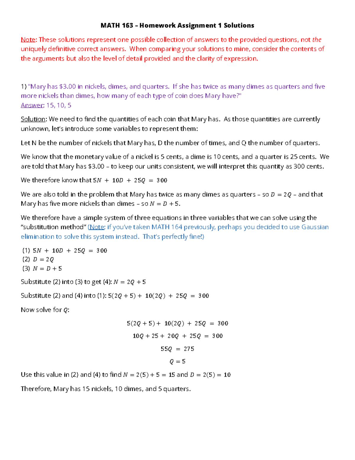 MATH 163 - Homework Assignment 1 Detailed Solutions - Studocu