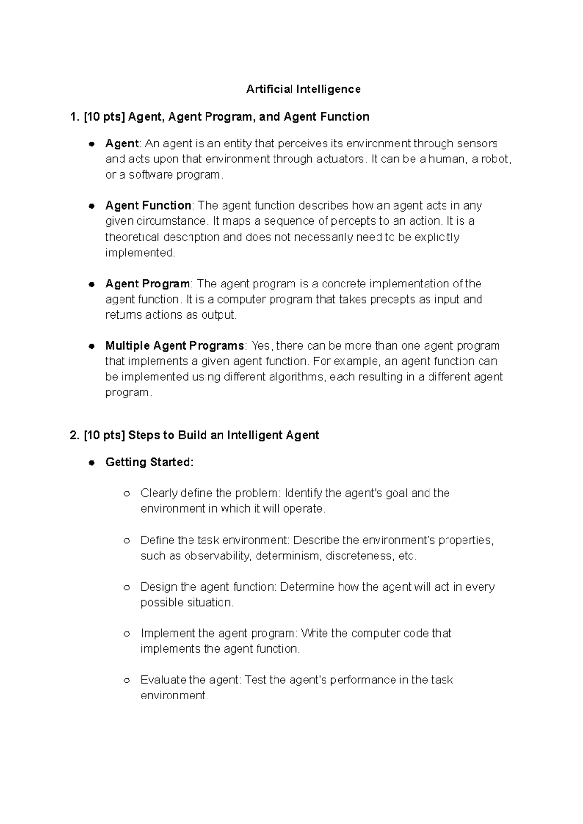 AI 1: Understanding Agents, Functions, and Programs in AI Systems - Studocu