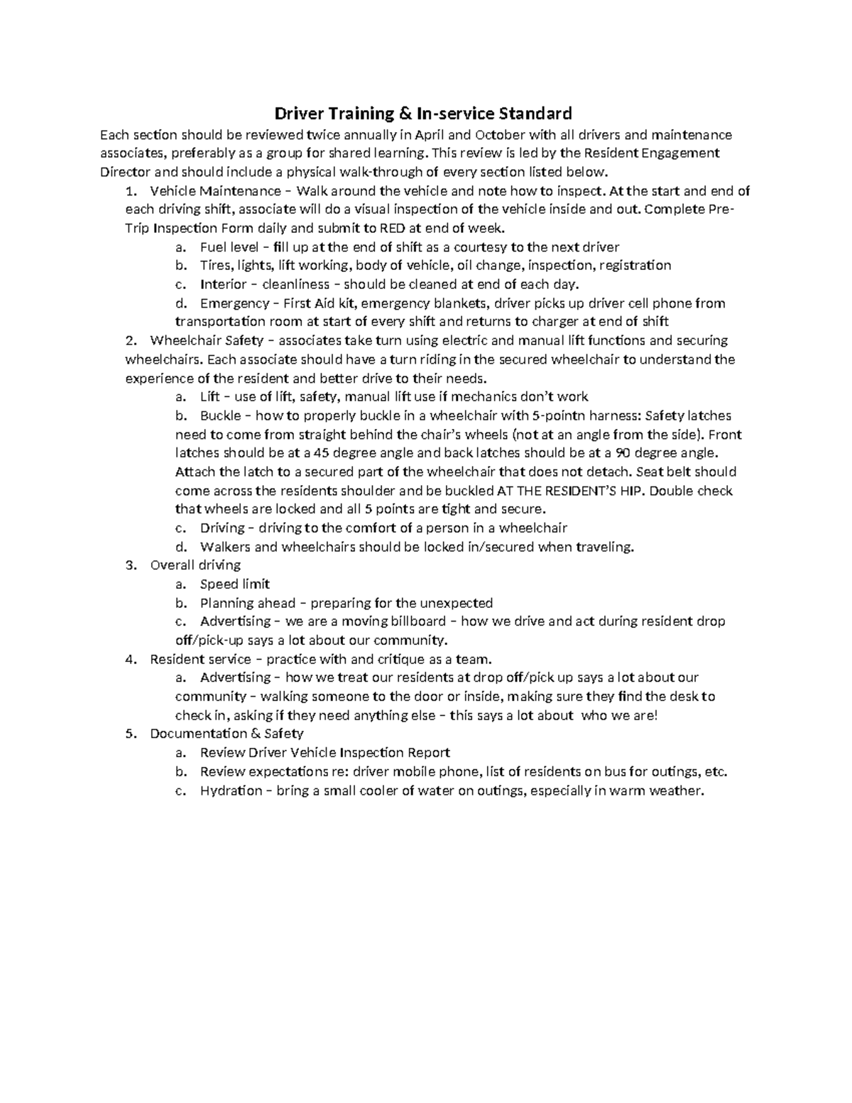 Van In-Service - Van In-Service - Driver Training & In-service Standard ...