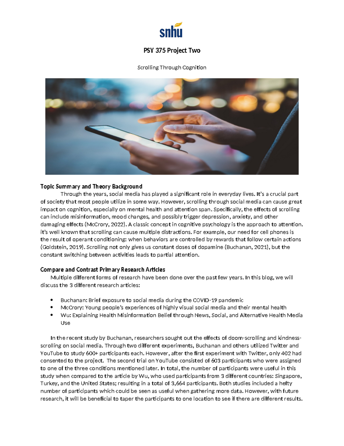 PSY 375 Project Two: Effects of Social Media Scrolling on Cognition ...