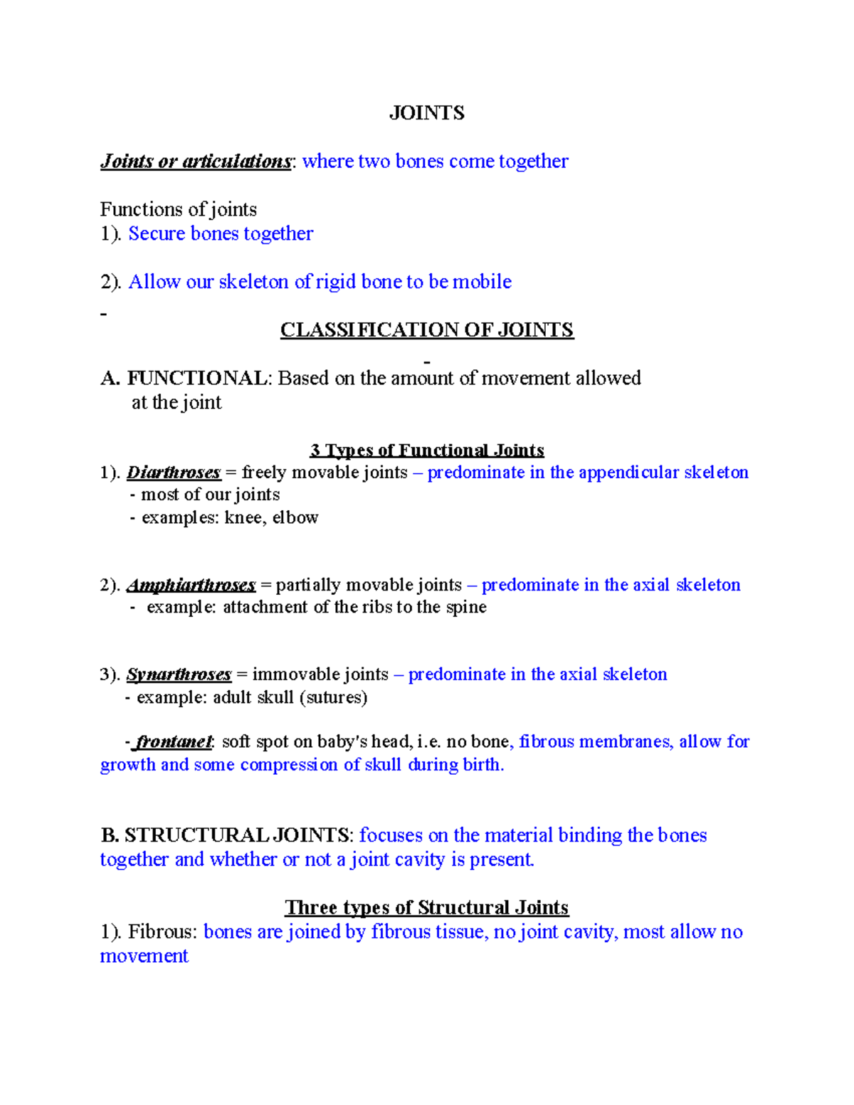 Bio 210 Unit 3 Comprehensive Notes on Joints and Muscles - Studocu