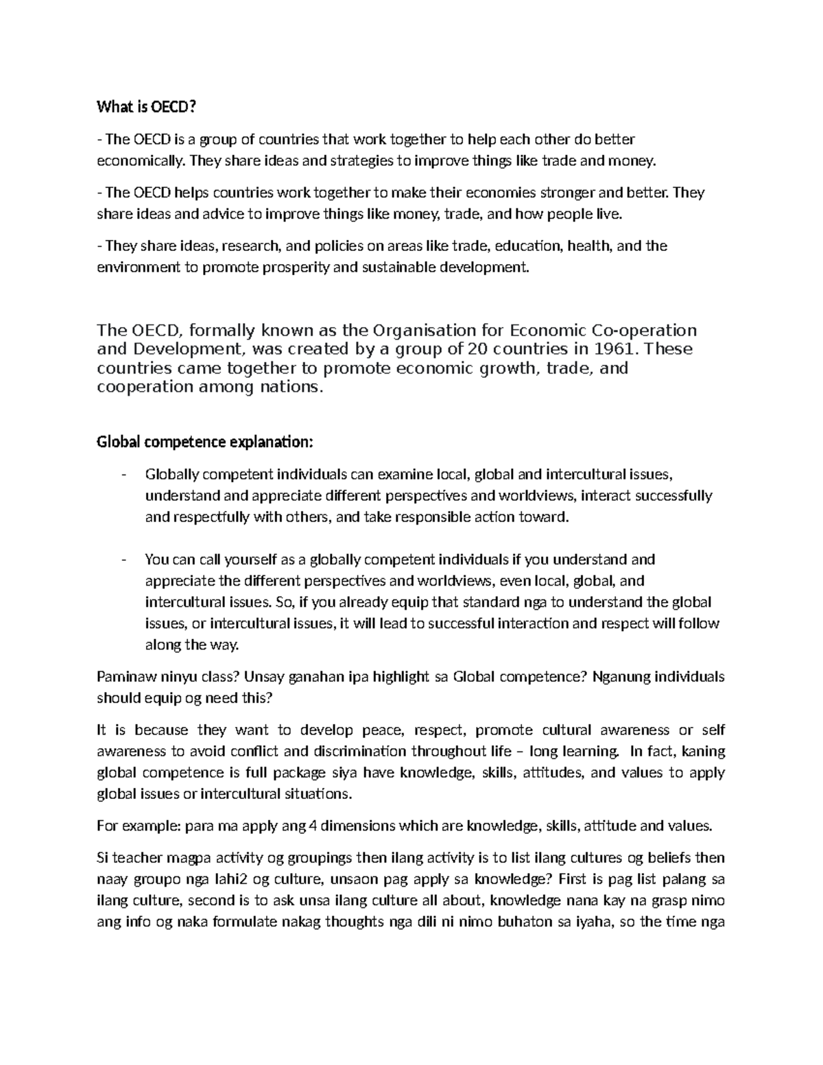 Understanding OECD and Global Competence Framework for Education - Studocu