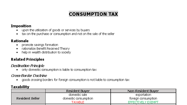 Consumption and Business Tax Overview (Course Code: TAX101) - Studocu