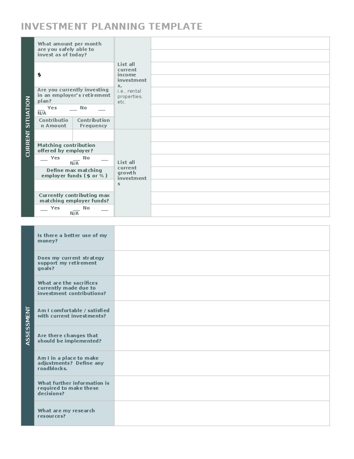 INVESTMENT PLANNING TEMPLATE: Monthly Contribution Assessment - Studocu