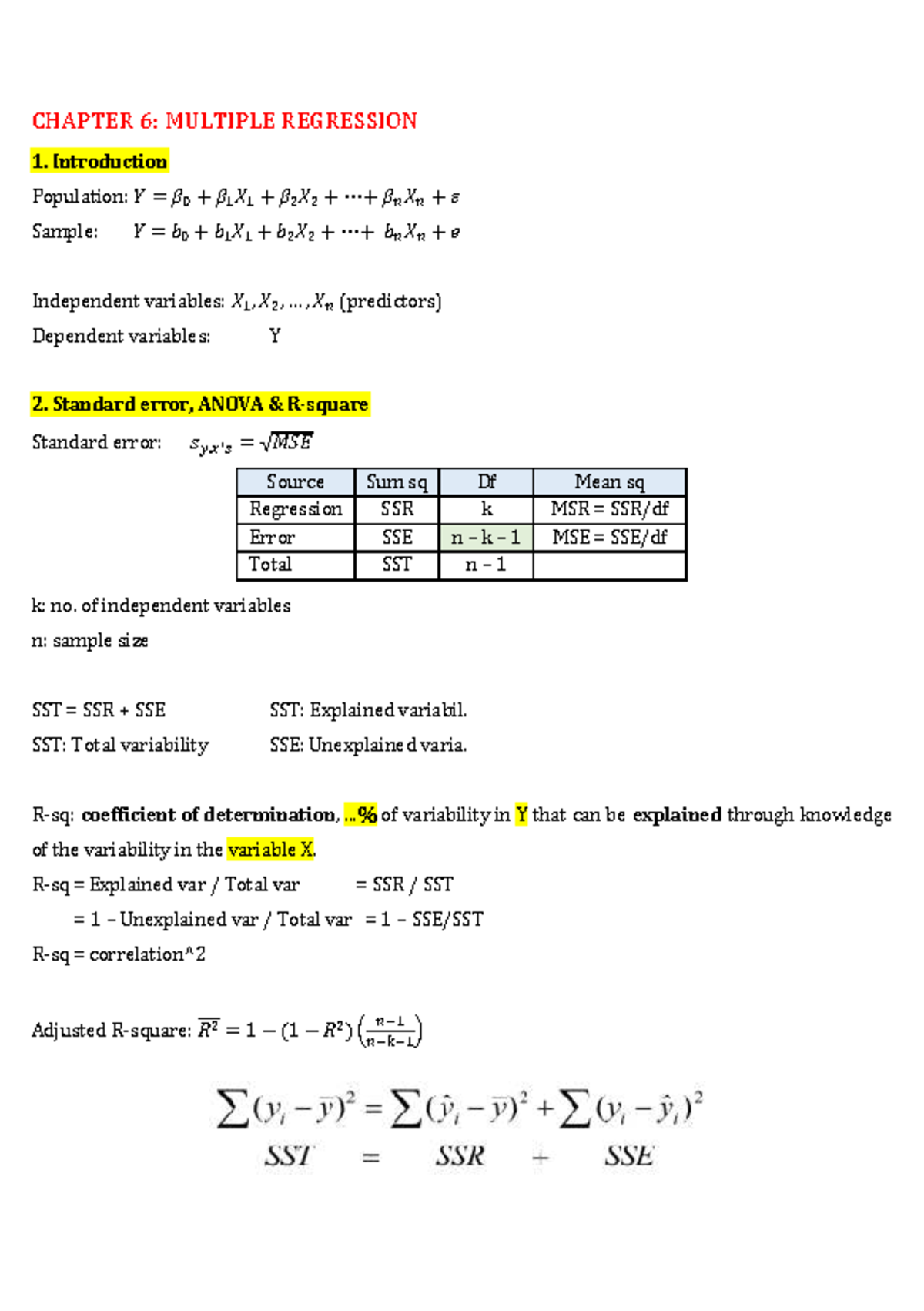 Time Series Analysis: Final Review for Regression (Course Code) - Studocu