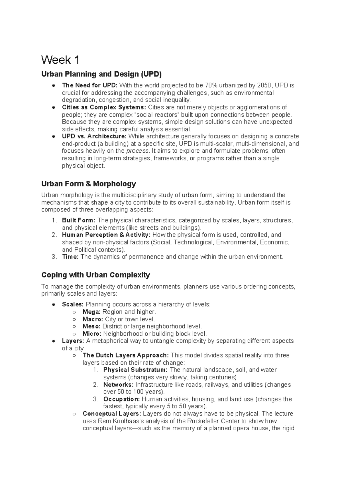 Week 1 Urban Planning and Design (UPD) Overview: Key Concepts and ...