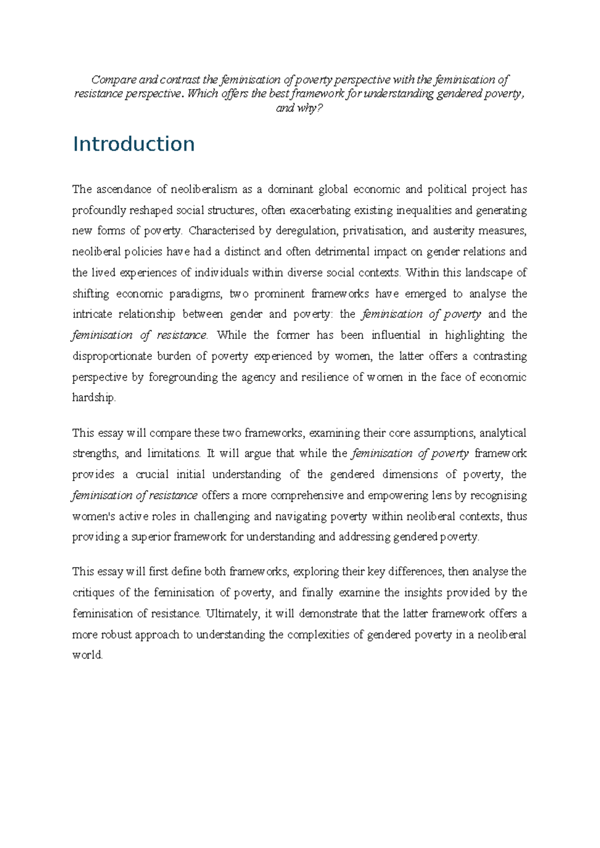 IREL2001 UON - Assessment 2: Feminisation of Poverty vs. Resistance ...
