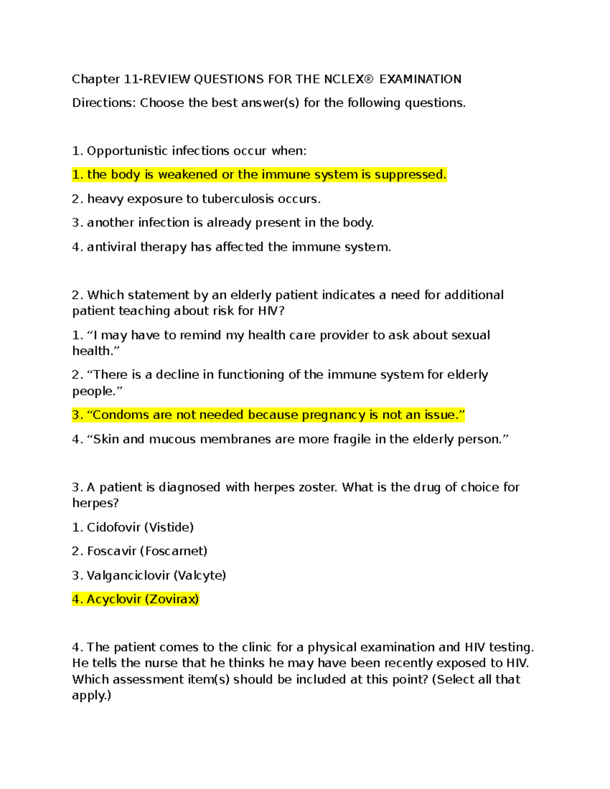 Chapter 11- Review Questions FOR THE Nclex® Examination - Chapter 11 ...