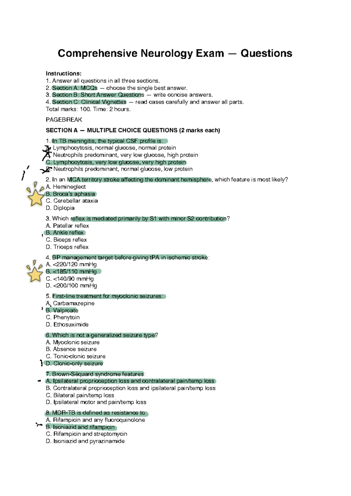 Neuro Exam Questions - Comprehensive Review for Final Exam (NEURO 101 ...
